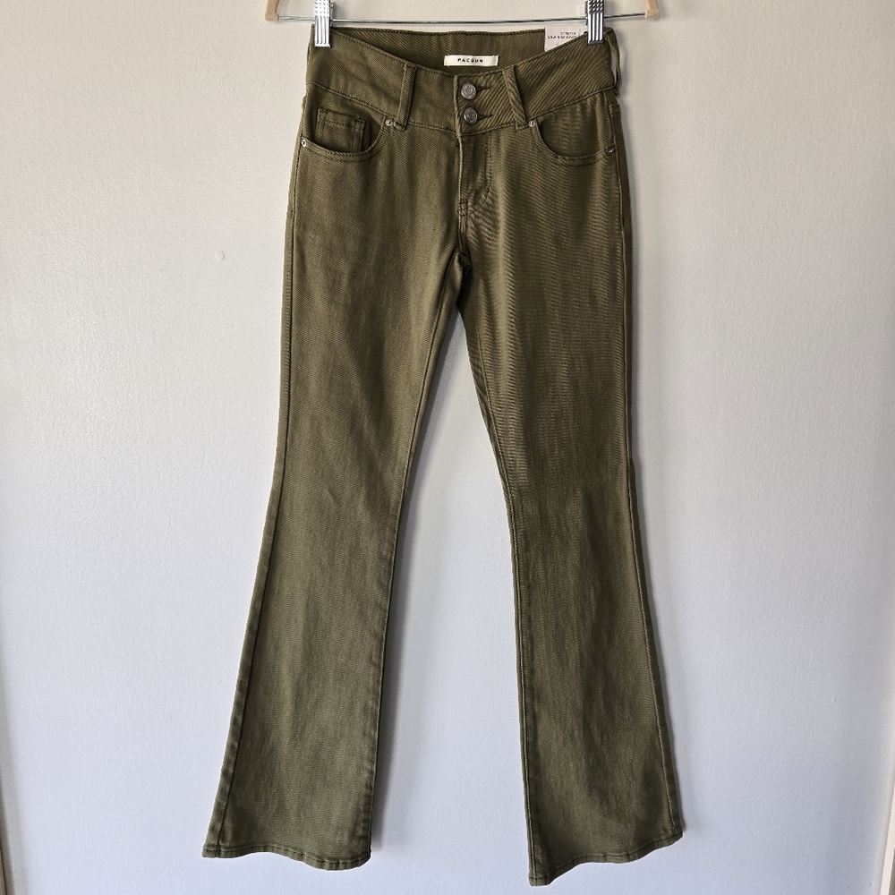 NEW PacSun Olive Green Stretch Low Rise Boot Cut Flare Jeans Size 24